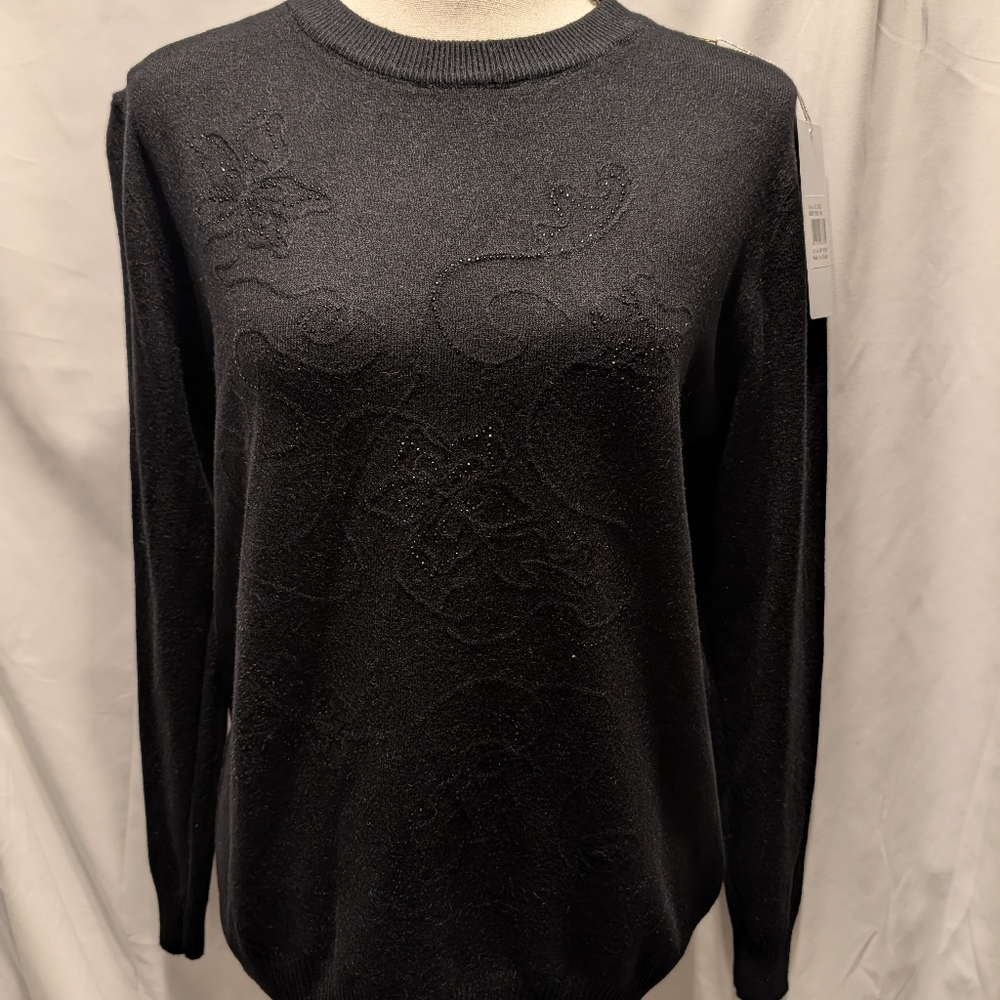 NWT. Elegant Black Sweater with Subtle Beaded And Threaded Design. XL/2XL